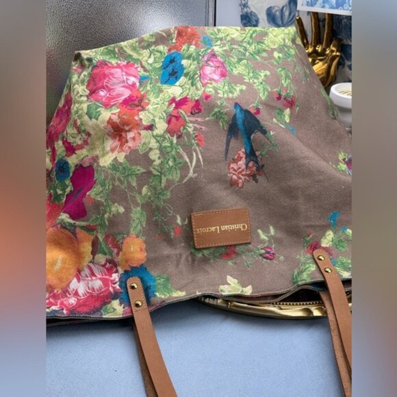 🆕 CHRISTIAN LACROIX 🧿 NWOT Shopping Tote Eden 1 Printed Canvas Taupe & Florals - Picture 12 of 16